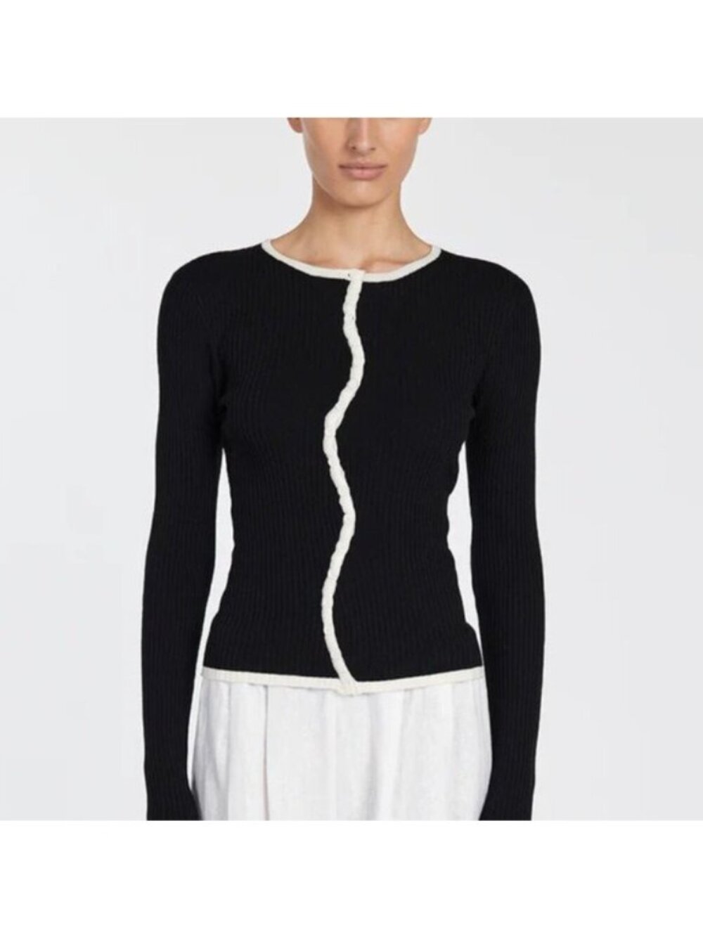 DISSH Lucille Contrast Cardigan Ribbed with Cream Curved Button Placket